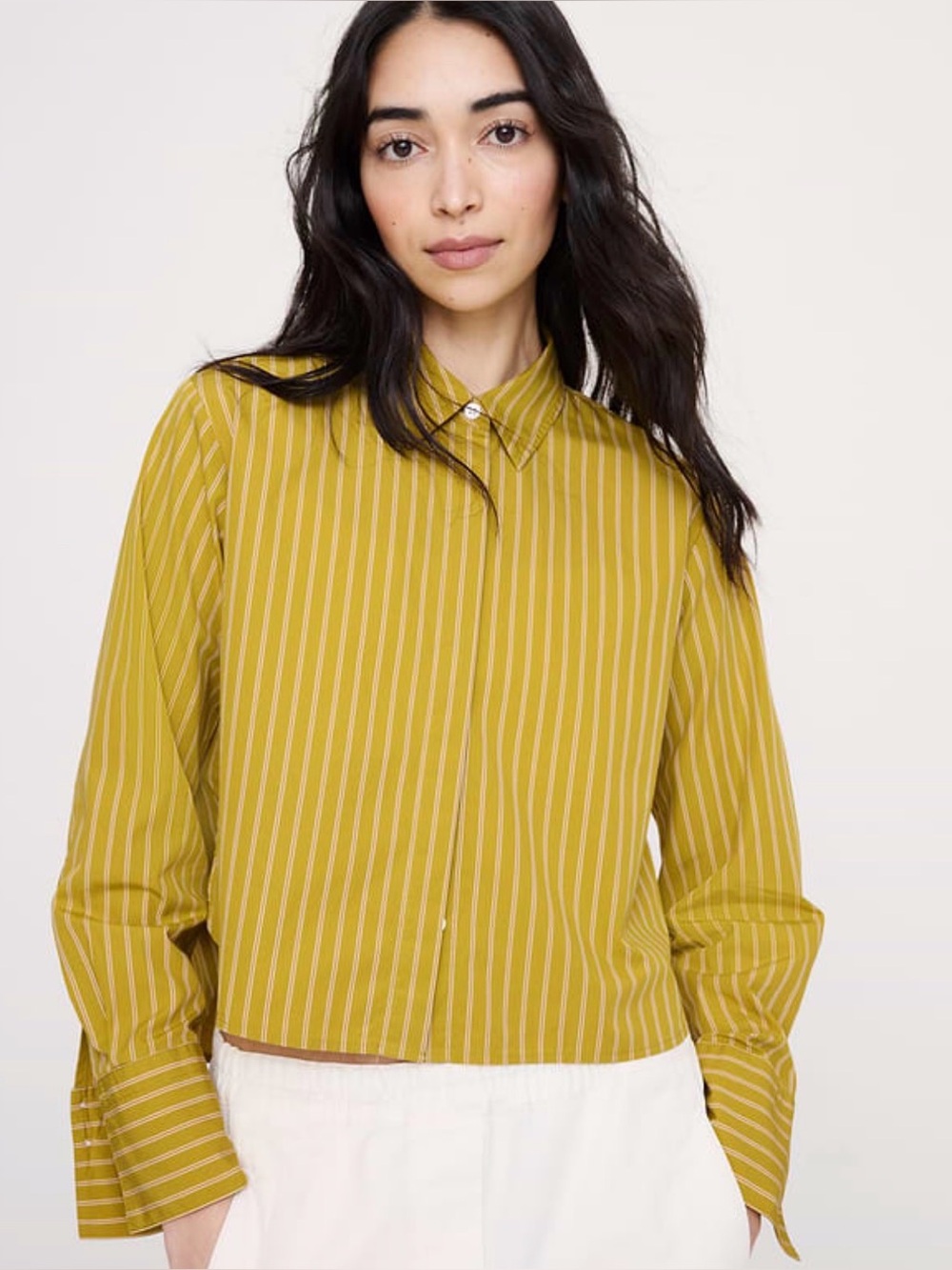 NWT Banana Republic CROPPED COTTON POPLIN SHIRT WITH ELBOW PATCHES